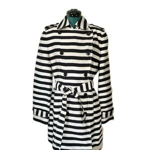 Banana Republic Black and White Striped Trench Coat
